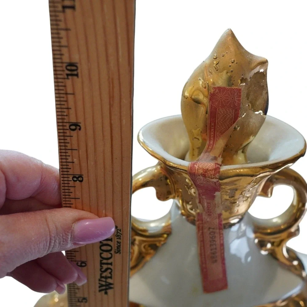 Vintage Jim Beam Liqueur Decanter Gold Gilt Ceramic Bottle Floral Hand Painted